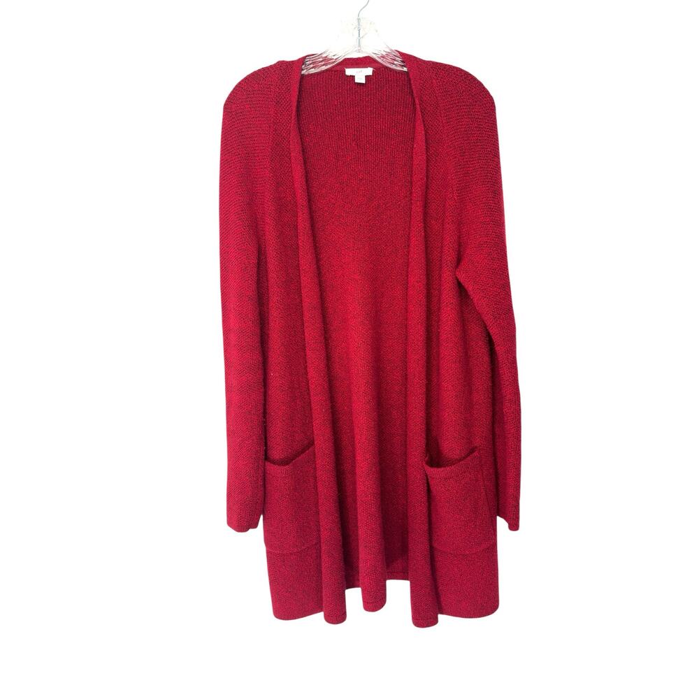 J. Jill Cardigan Red Open Front Long Sleeve Knit Pockets Basic Cozy Soft Small